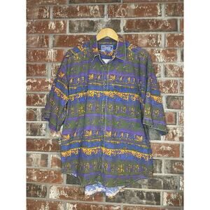 VTG Introspect Short Sleeve Button Up Men's Shirt XL Colorful Abstract Retro 90s